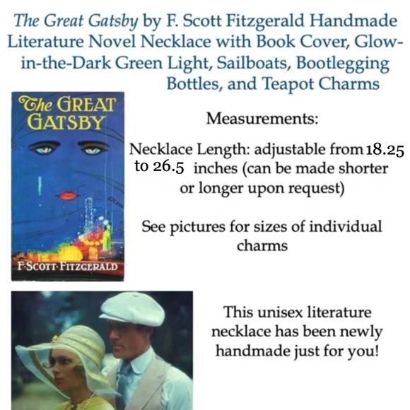 The Great Gatsby F. Scott Fitzgerald Handmade Glowing Literature Book Necklace - Picture 15 of 16